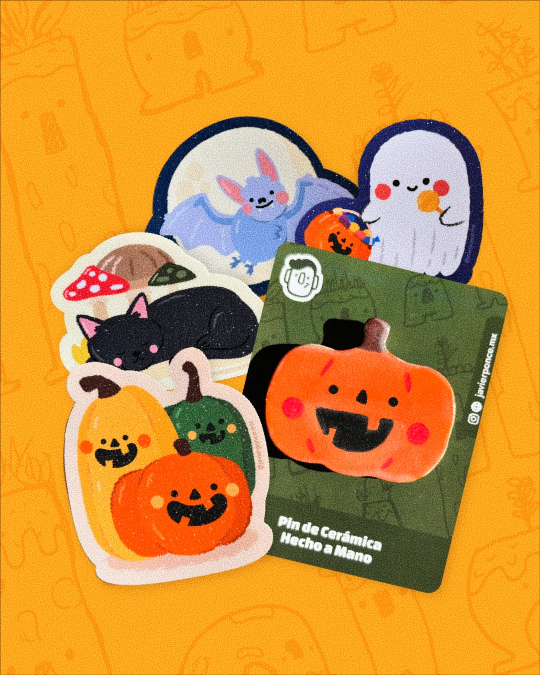 Set de Calabaza de Halloween: Pin + 4 Stickers
