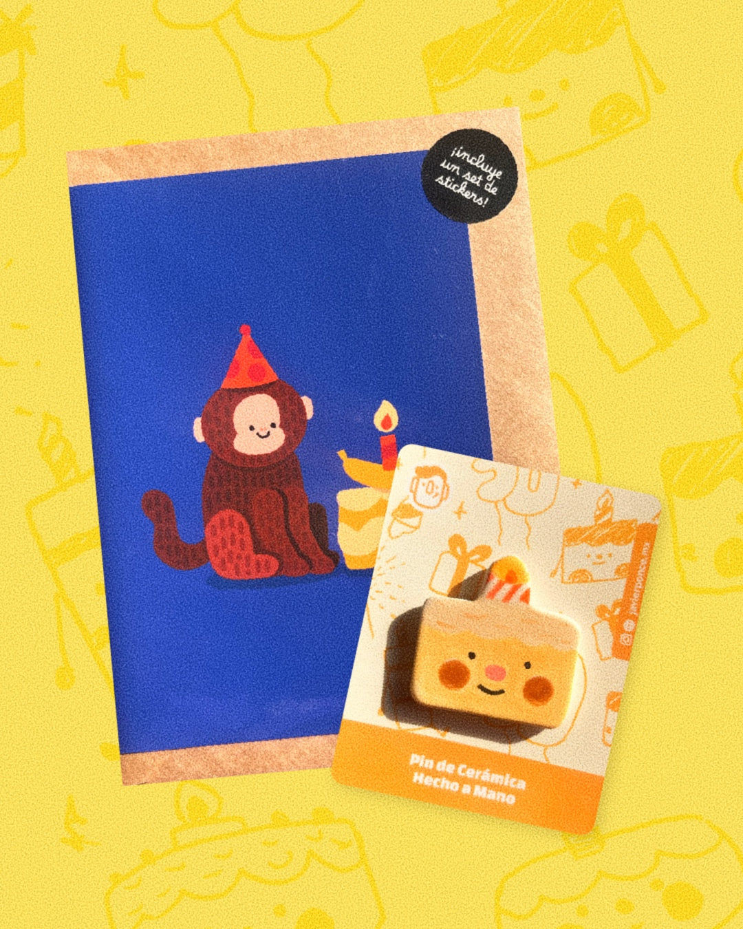 Set de Monito Cumpleañero: Tarjeta + Pin