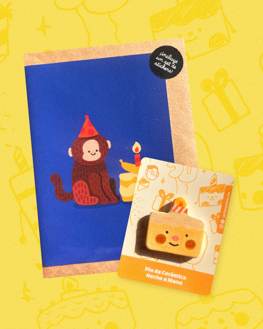 Set de Monito Cumpleañero: Tarjeta + Pin
