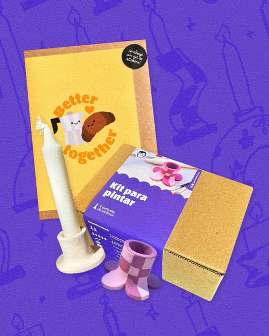 Set de Portavelas en Pareja: Kit para pintar + Tarjeta