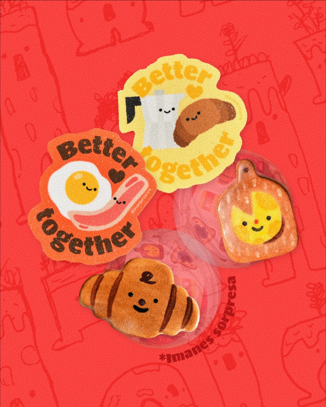 Set de Picnic Lunch en Pareja: 2 Imanes sorpresa + 2 stickers
