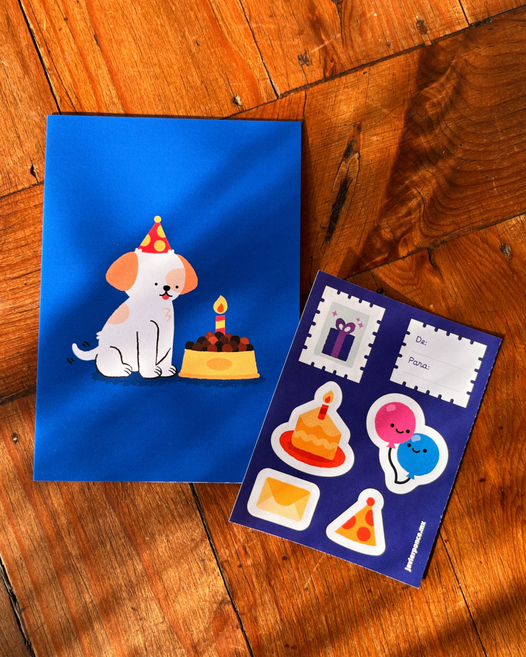Set de Perrito Cumpleañero: Tarjeta + Pin